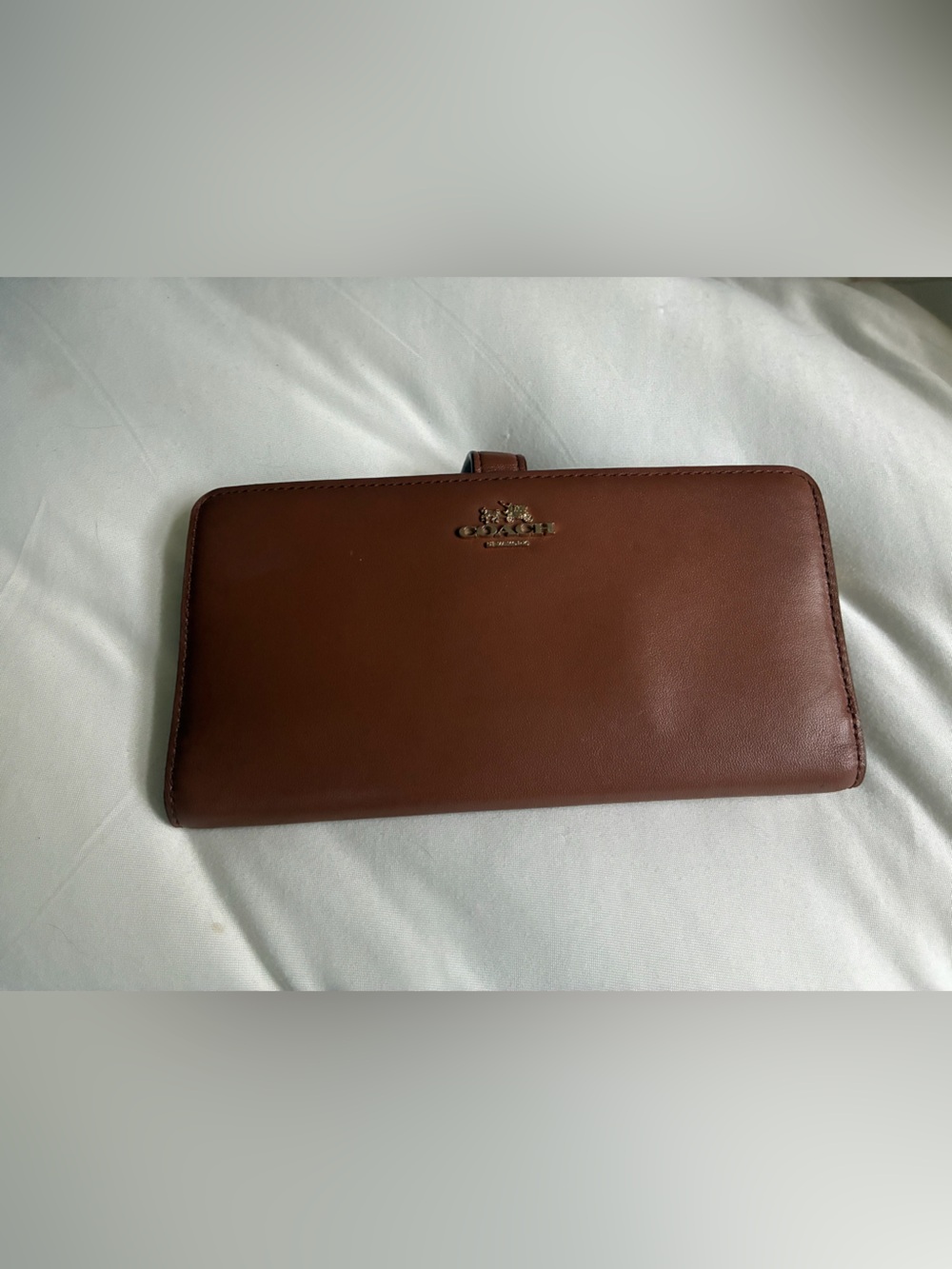 Coach Brown Leather Continental Wallet with Gold Logo